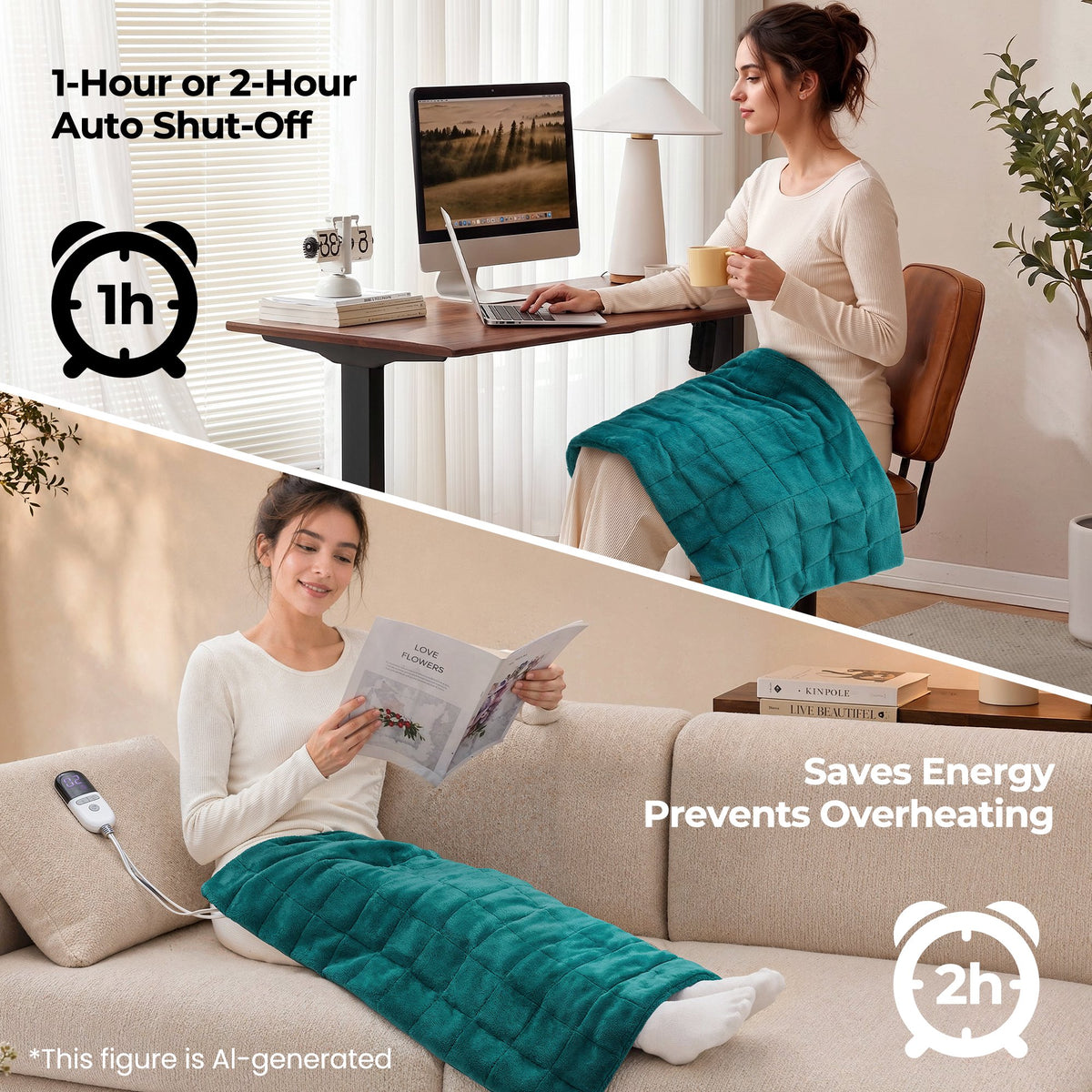 Extra Large Weighted Heating Pad 33" X 18", 6 Heating Levels & 3 Time Settings for Back Neck Shoulder Stress & Cramps Relief, Green
