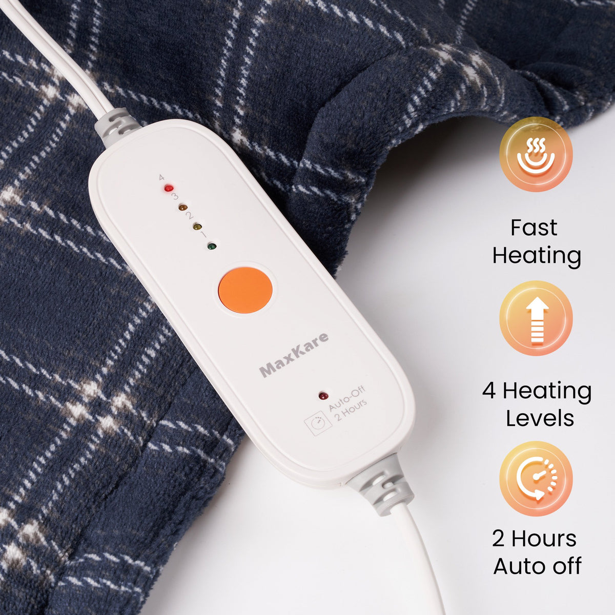 MaxKare Ultra Soft Heating Pad with 4 Heat Settings & Auto Shut-off, for Full Body Stress Relief, 24"x33", Gift - Navy Blue Plaid