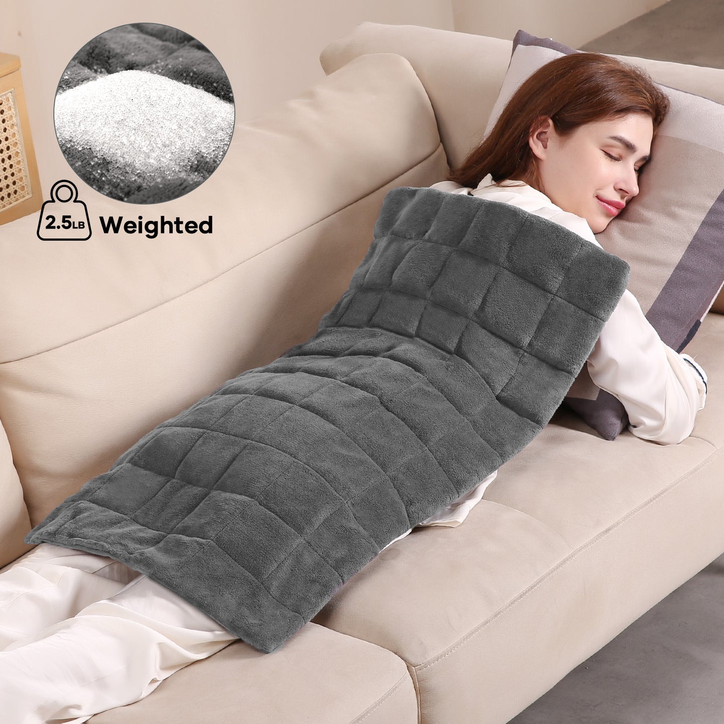 MaxKare Extra Large Weighted Heating Pad 33" X 18", 6 Heating Levels & 3 Time Settings for Back Neck Shoulder Stress & Cramps Relief, Gray