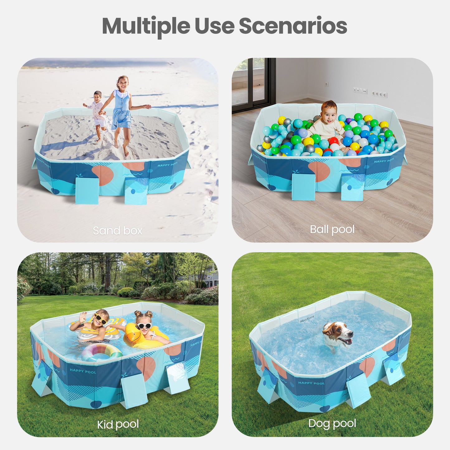 MaxKare Inflatable-free Foldable Swimming Pool, Rectangular Swimming Pool Outdoor Backyard Family Kids, Blue, 73"