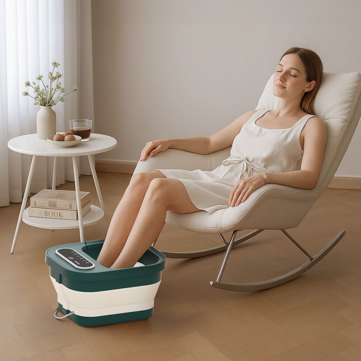 MaxKare Collapsible Foot Spa with Massager and Heat Bubbles Vibration 3 in 1, Green