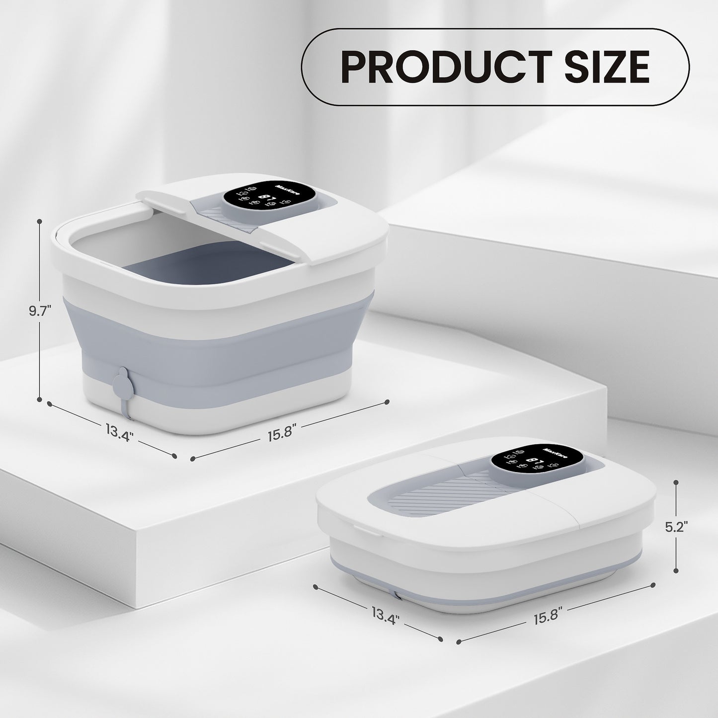 MaxKare Collapsible Foot Spa with Massager and Heat, Foot Spa Massager with Bubble Heat, Gray