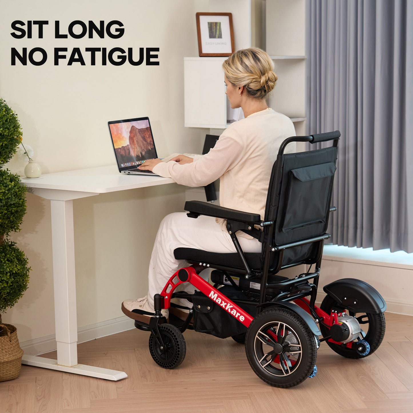 MaxKare Foldable Electric Wheelchair, 5 Speeds, 2 Modes, Dual Motors, for Adults & Senior, Black/Red