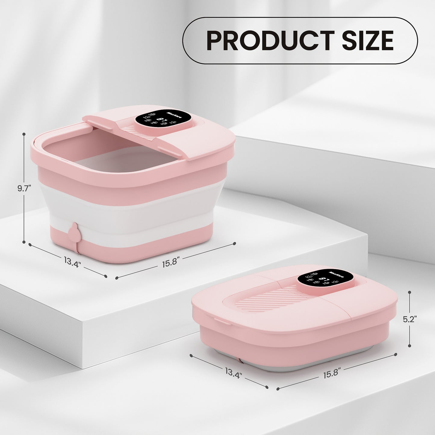 MaxKare Collapsible Foot Spa with Massager and Heat, Foot Spa Massager with Bubble Heat, Pink