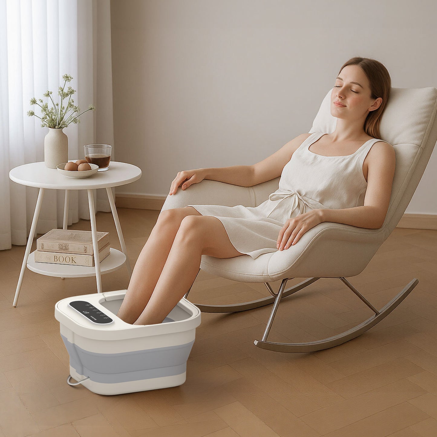 MaxKare Collapsible Foot Spa with Massager and Heat Bubbles Vibration 3 in 1, Foot Spa Massager, White