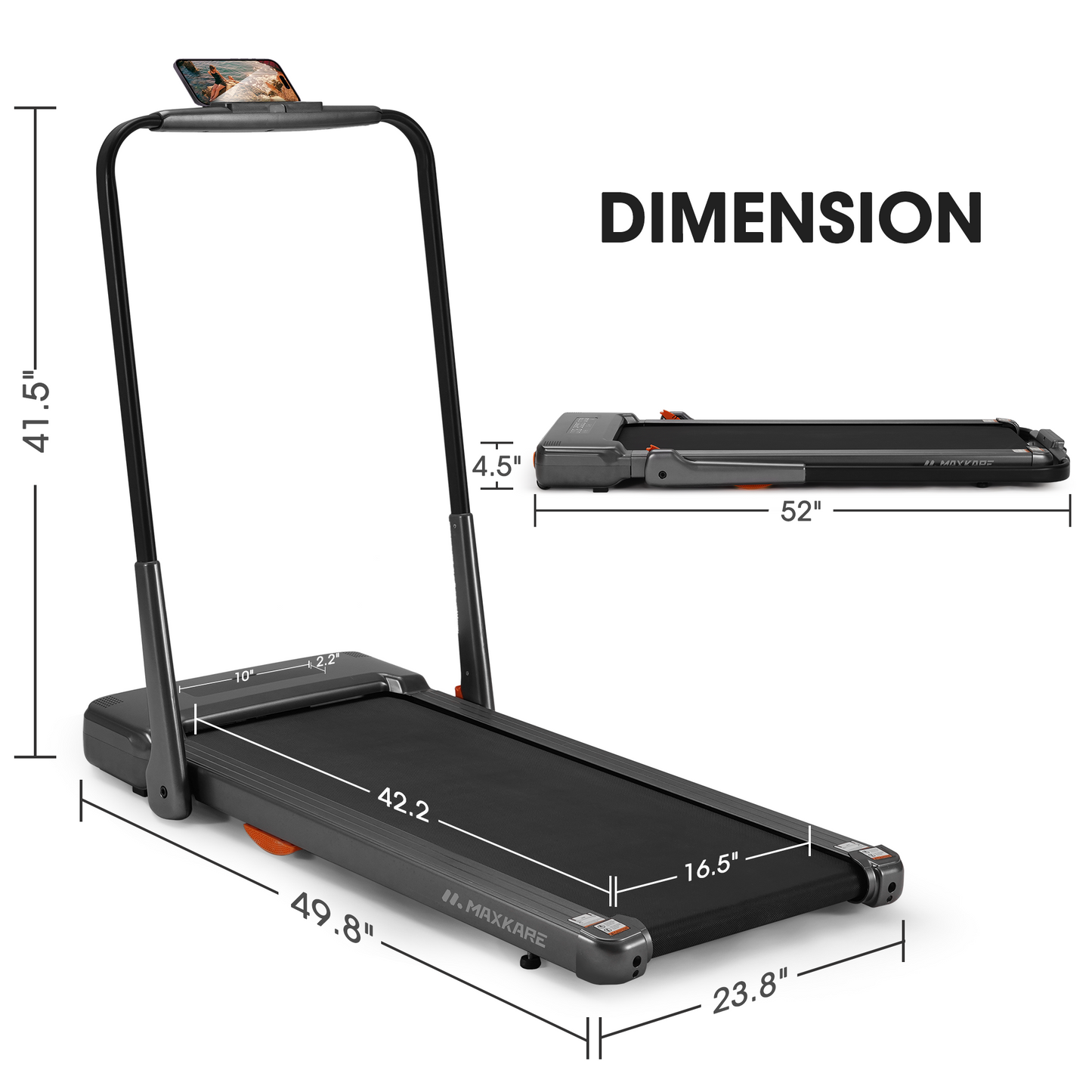 MaxKare 2.5HP Walking Pad Treadmill, Space-Saving Under Desk Treadmill with Remote Control for Home & Office, 265 LBS