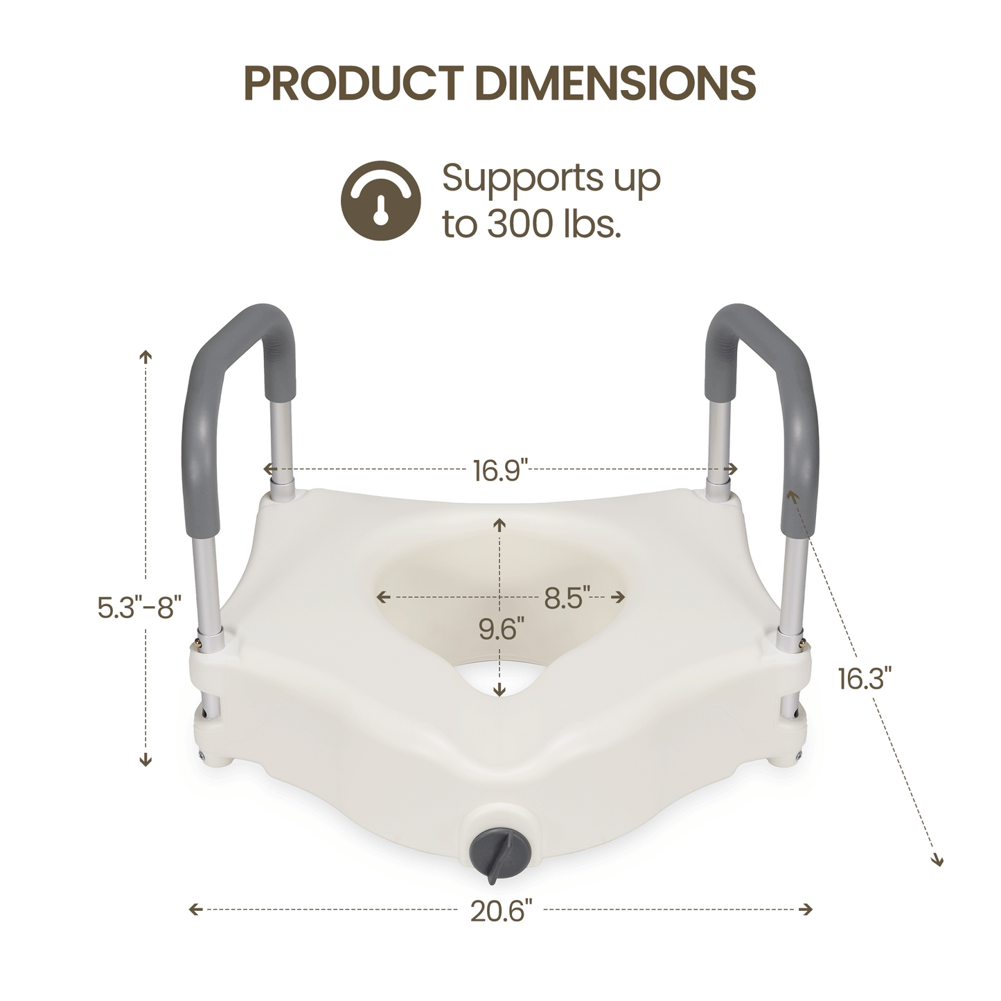 MaxKare Raised Toilet Seat with 2-Level Adjustable Height Handles