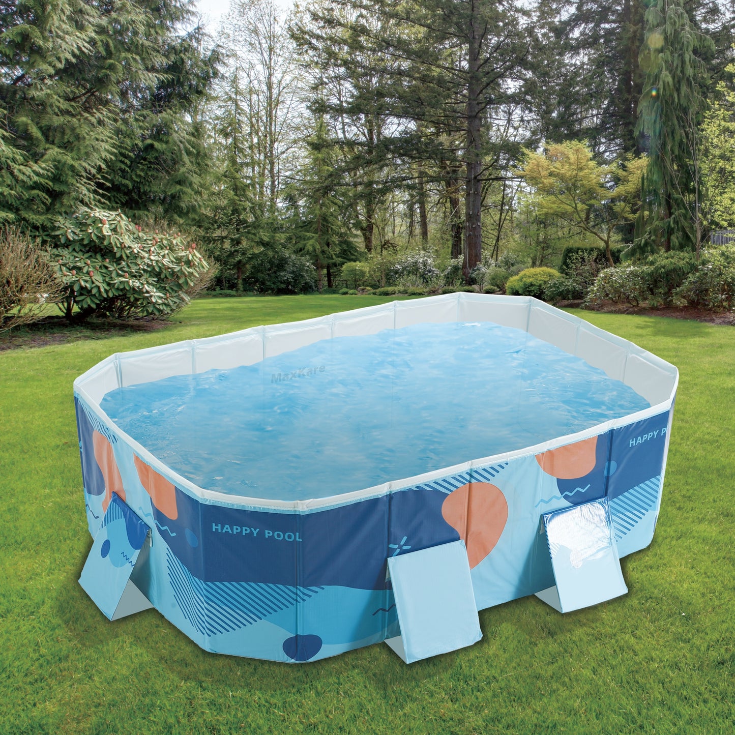 MaxKare Inflatable-free Foldable Swimming Pool, Rectangular Swimming Pool Outdoor Backyard Family Kids, Blue, 73"