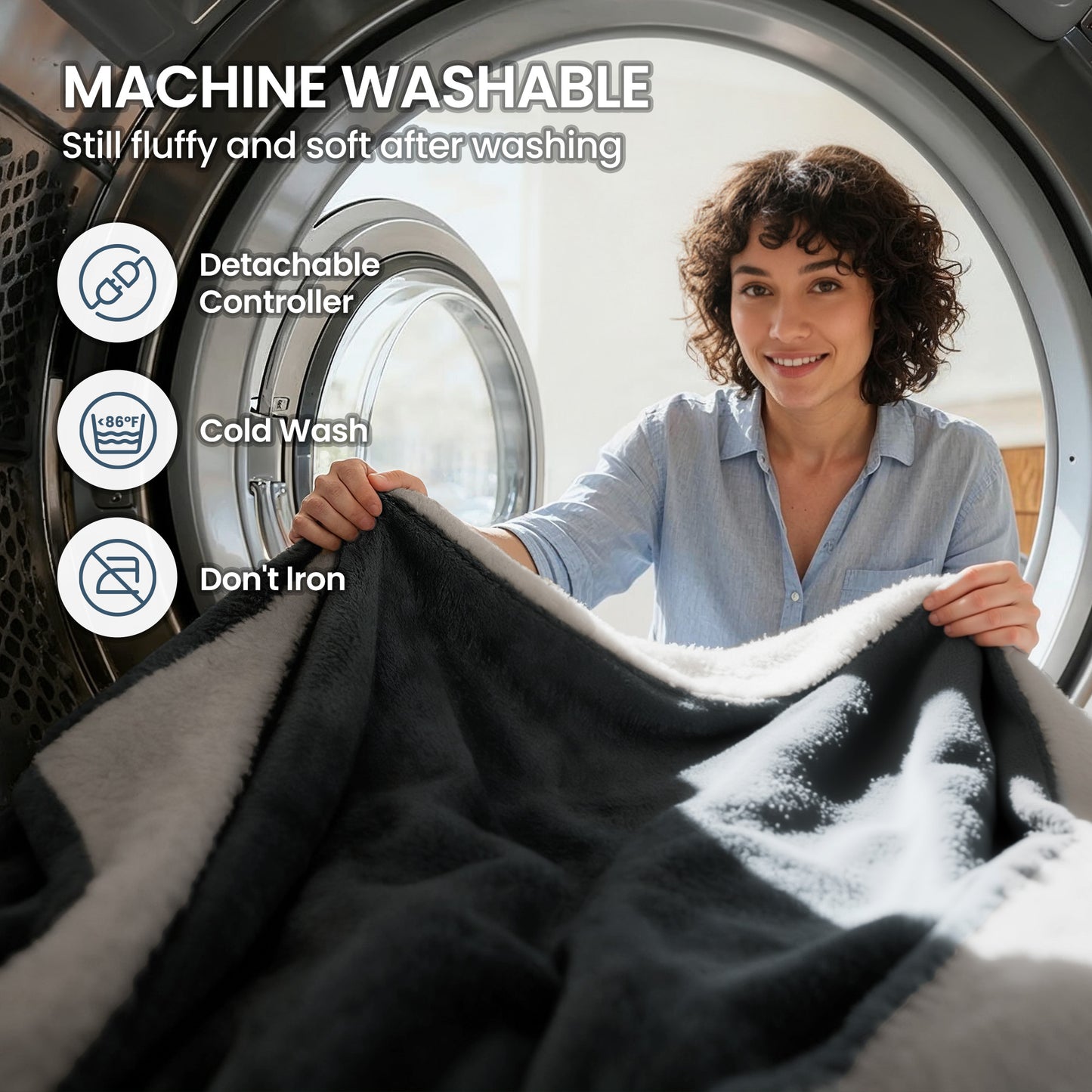 MaxKare 50" x 60" Electric Throw Blanket with 6 Heating Levels & 1-5H Auto-off, Machine Washable Flannel & Sherpa, Gray & White