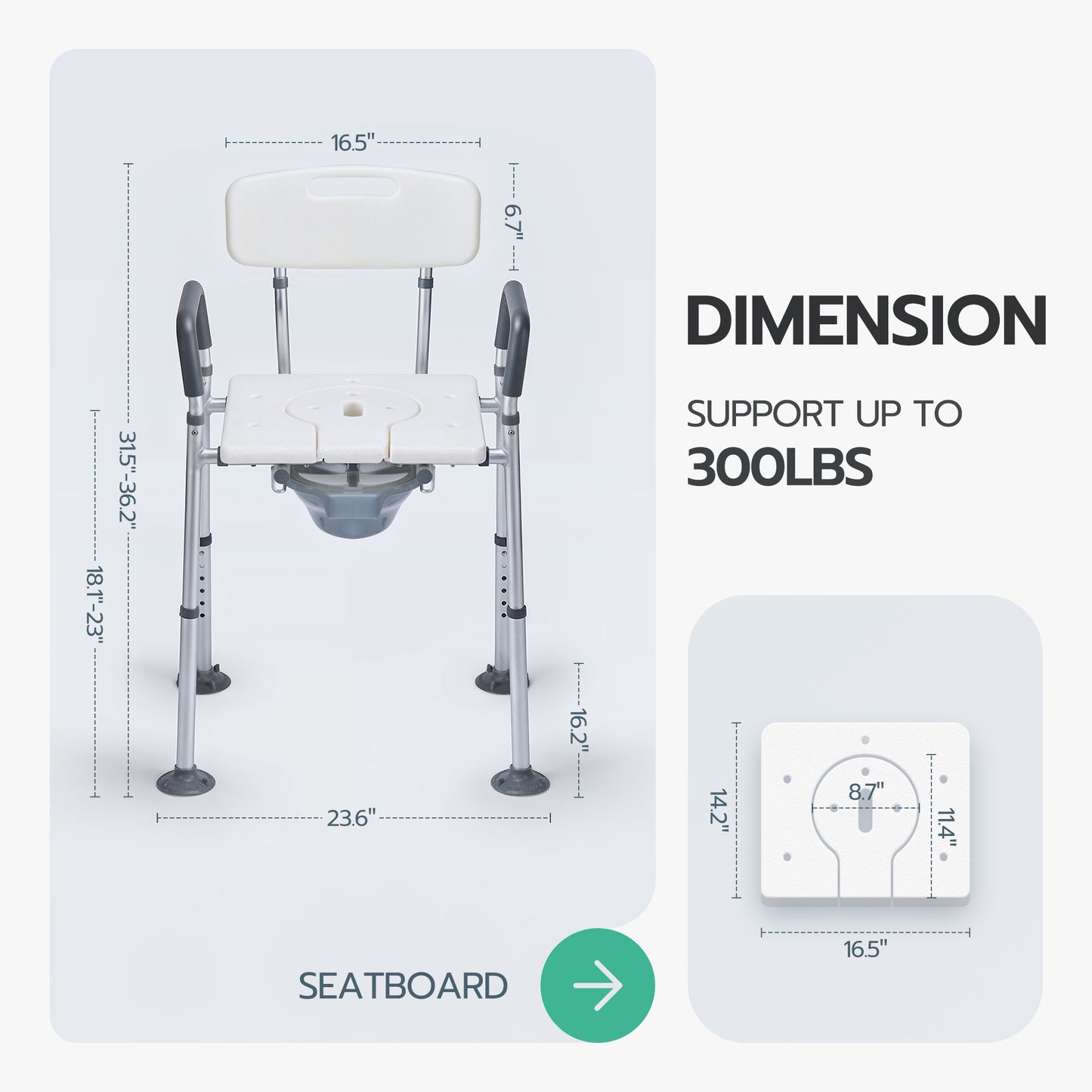 MaxKare Multi-functional Shower Chair with Commode Bucket, Bedside Commode Chair, Raised Toilet Seat, Adjustable Height, Max Weight 300Lbs
