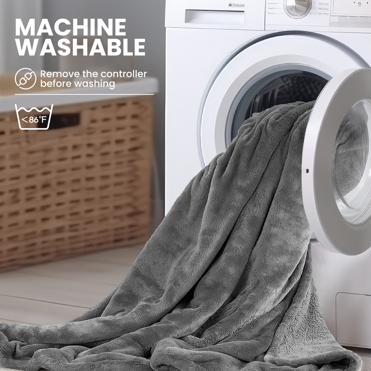 MaxKare Electric Throw Blanket 60" x 70" with 6 Heating Levels & 4 Hours Timer, Large LED Display, Soft Faux Fur & Shu Velvet - Gray