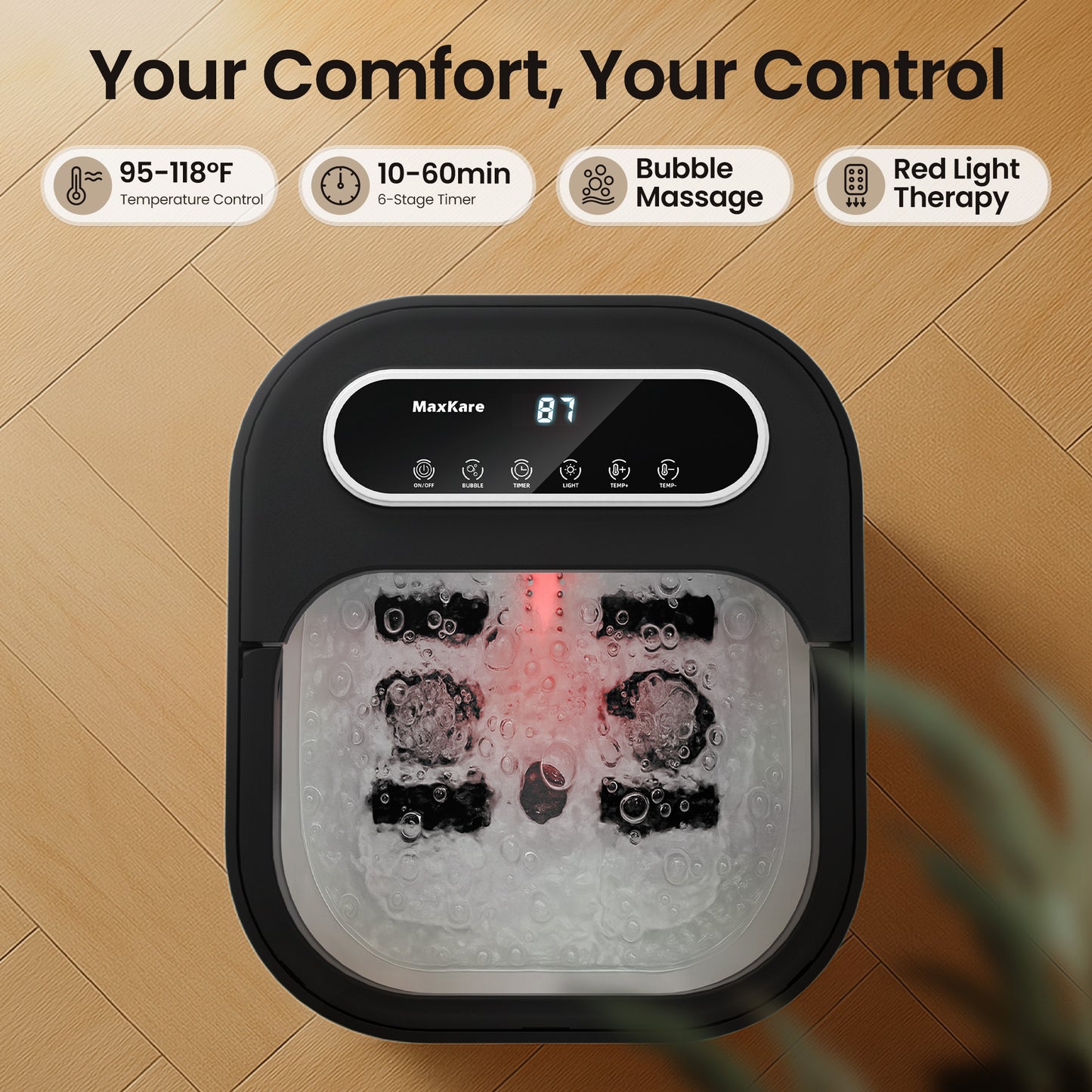 MaxKare Collapsible Foot Spa with Massager and Heat Bubbles Vibration 3 in 1, Foot Spa Massager, Black