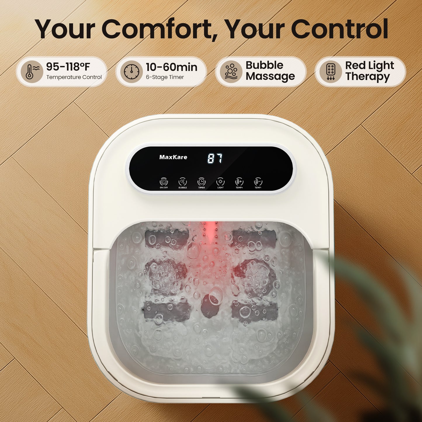 MaxKare Collapsible Foot Spa with Massager and Heat Bubbles Vibration 3 in 1, Foot Spa Massager, White