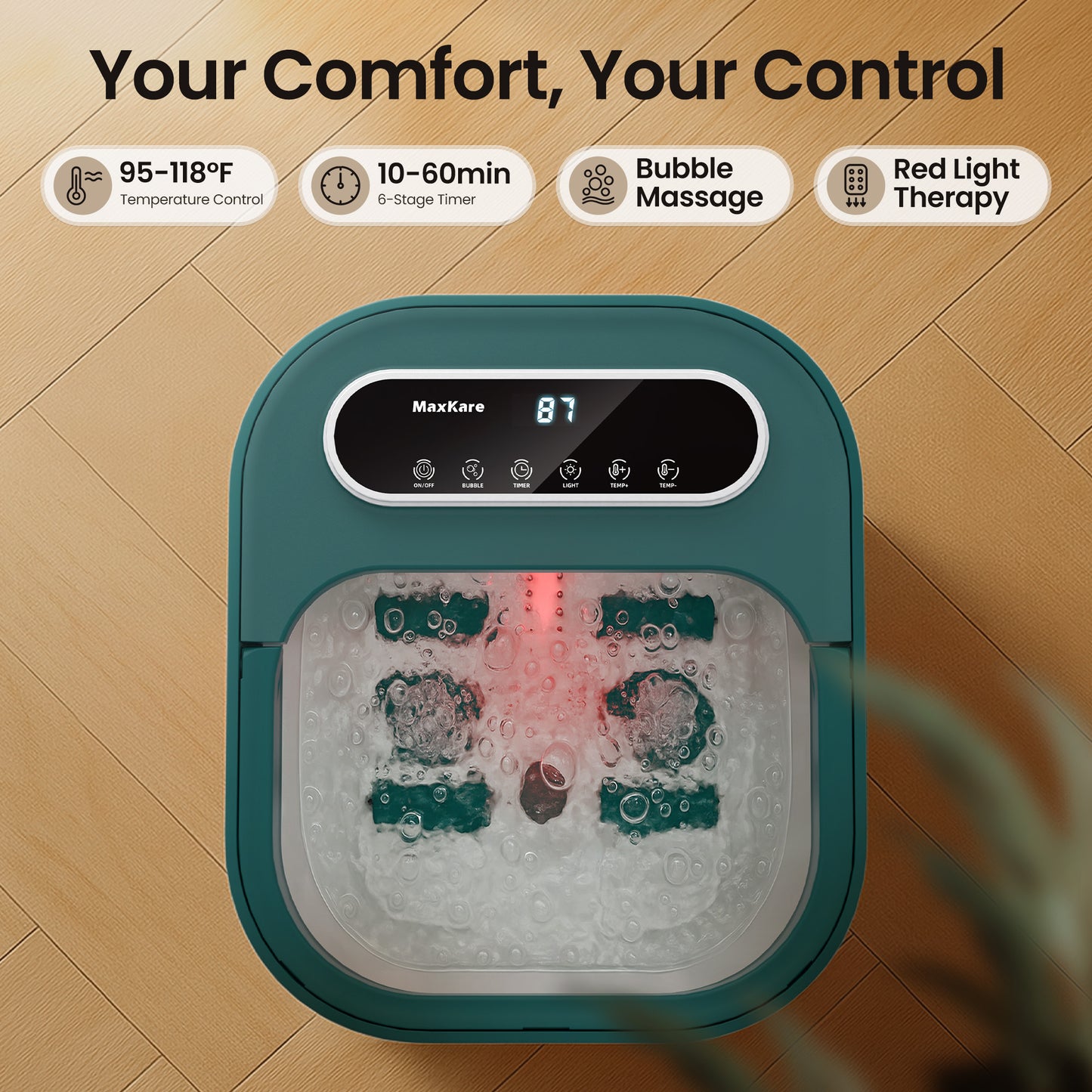 MaxKare Collapsible Foot Spa with Massager and Heat Bubbles Vibration 3 in 1, Green