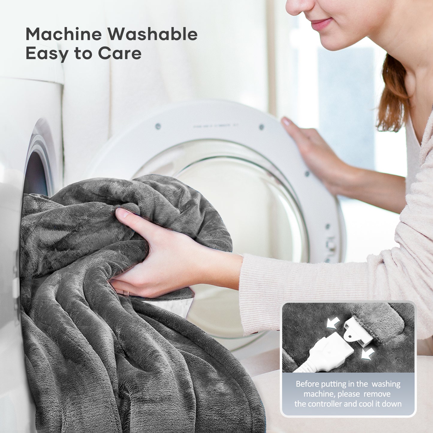 72"x84" Flannel & Shu Velveteen Reversible Electric Blanket, Grey&White