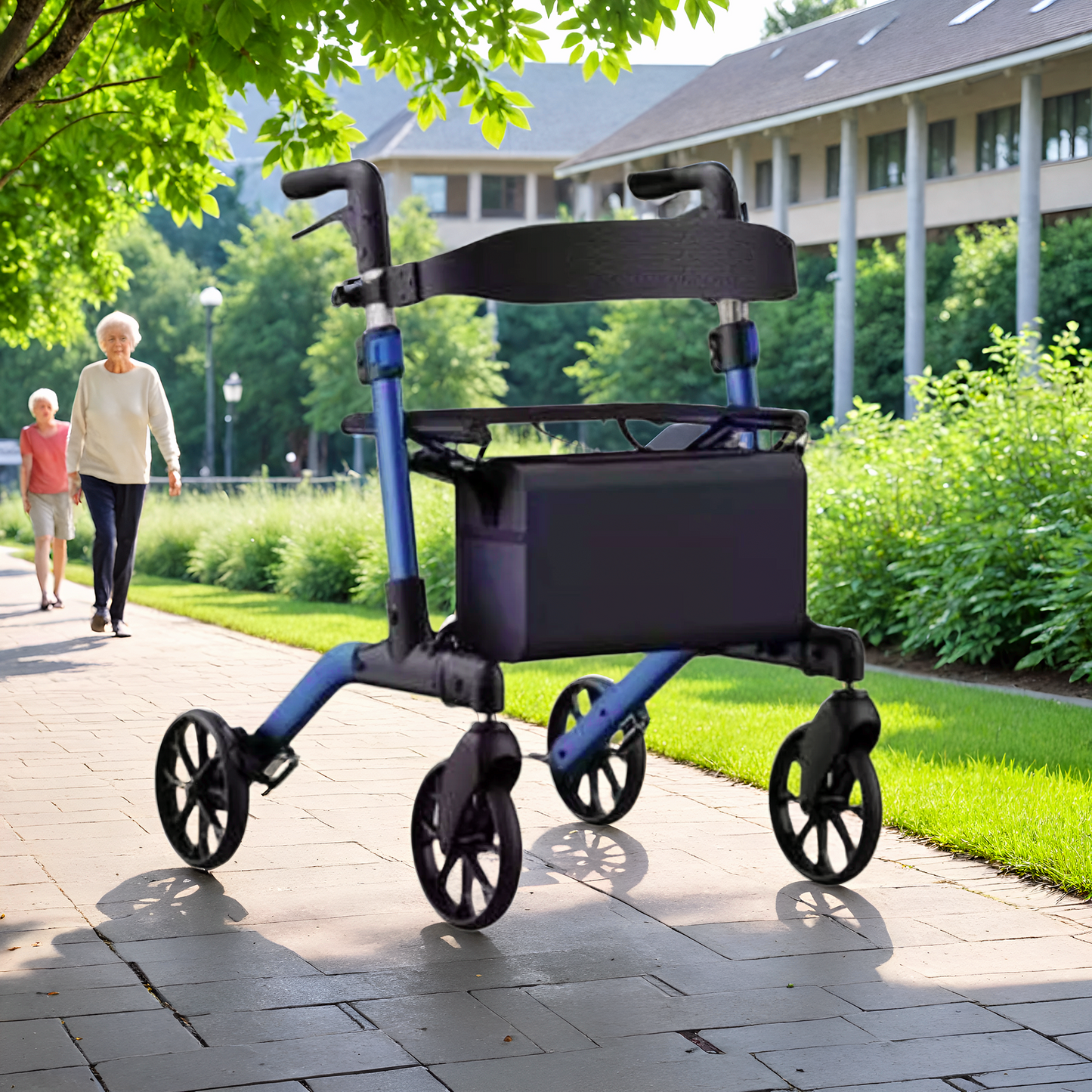 MaxKare Rollator Walker with Seat, Foldable 4 Wheel Rolling Medical Walker, Blue