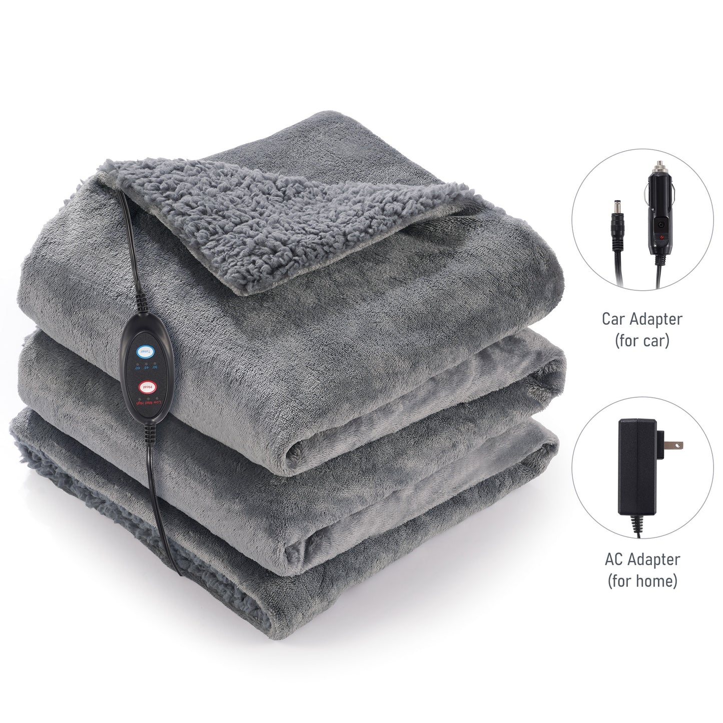 MaxKare Electric Heated Blanket, 59" x 43” Travel Car Blankets, Gray