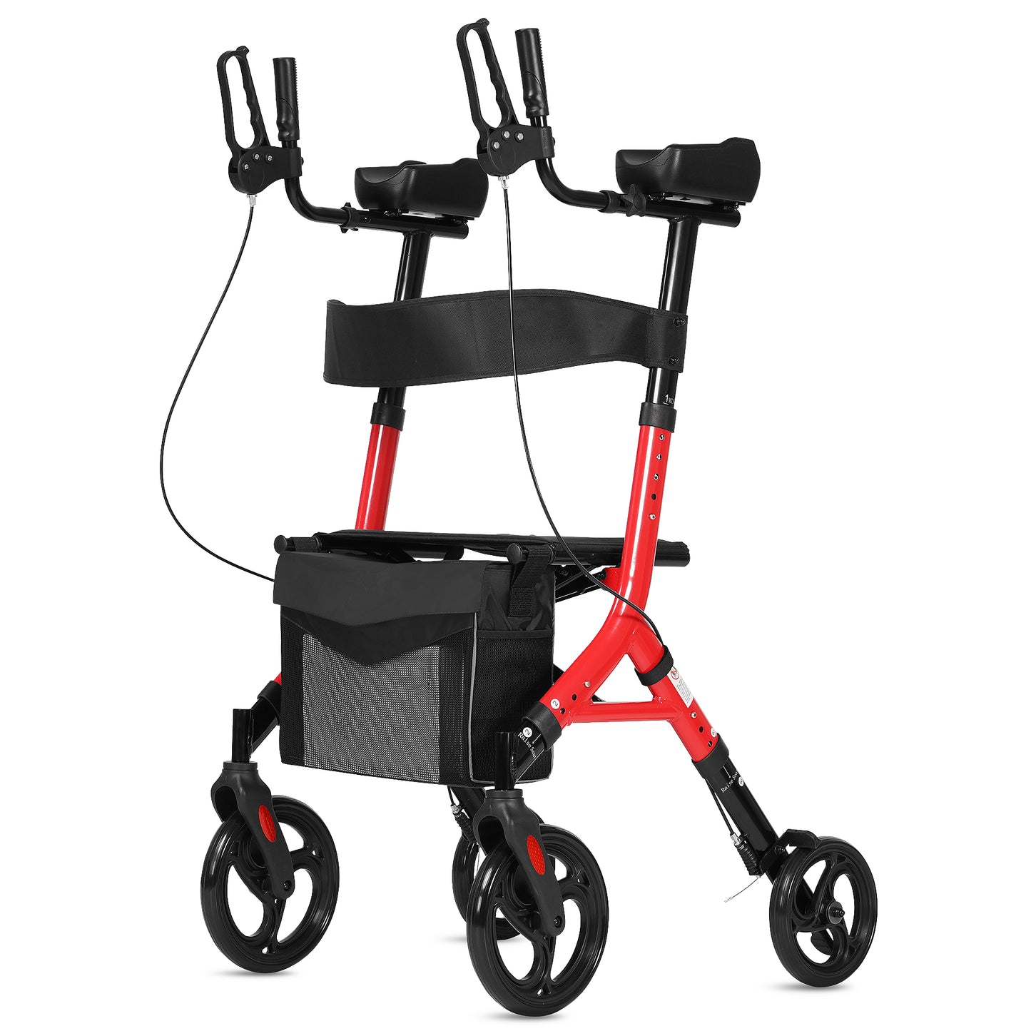 MaxKare Rollator Walker with Seat, Foldable 4 Wheel Rolling Medical Walker, Red