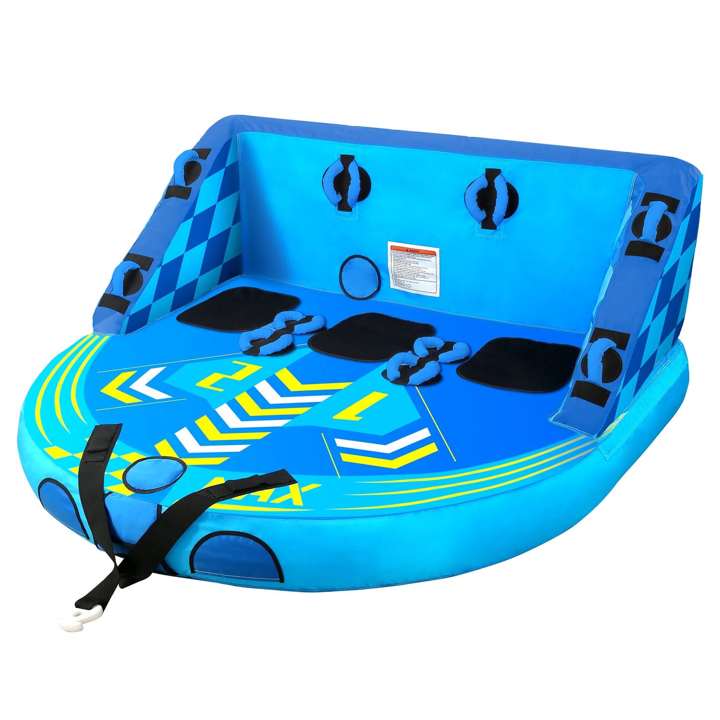 Maxkare 3 Person Inflatable Towable Tube for Boating, Front & Back Tow Points with Foam Seats, Multiple Handles