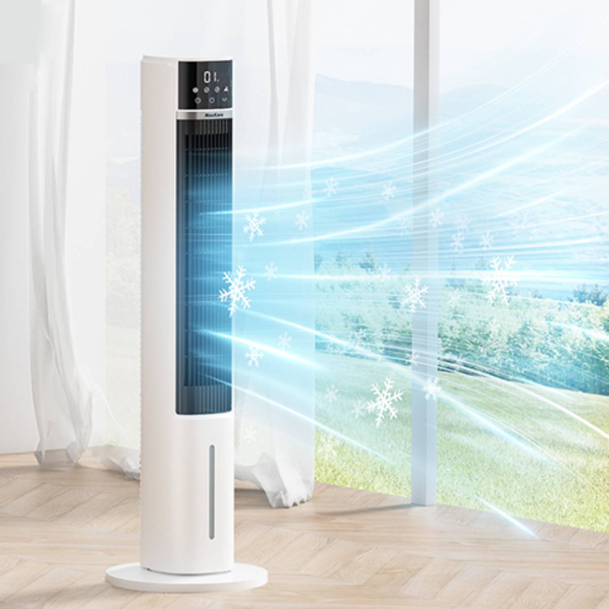 MaxKare 40in Tower Fan, Air Cooler with Remote, 75° Oscillating, 3 Speeds, 12H Timer, for Home or Office, White