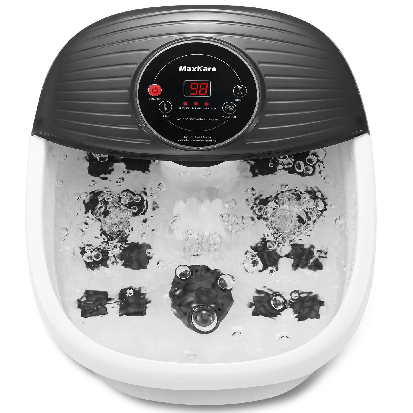 MaxKare Foot Spa Bath Massager with Heat, Bubbles, and Vibration, Digital Temperature Control, 16 Detachable Massage Rollers, Soothe and Comfort Feet, Black