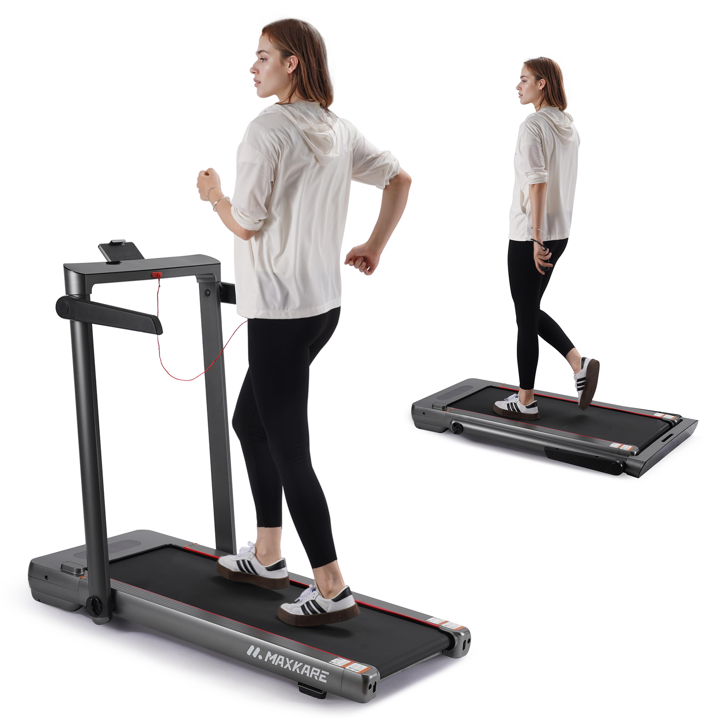 Maxkare 2 in 1 Walking Pad Treadmill, 3.0HP 9MPH Under Desk Treadmill, Foldable Treadmill with Touch Screen & Remote Control Bluetooth Connectivity, 286LBS