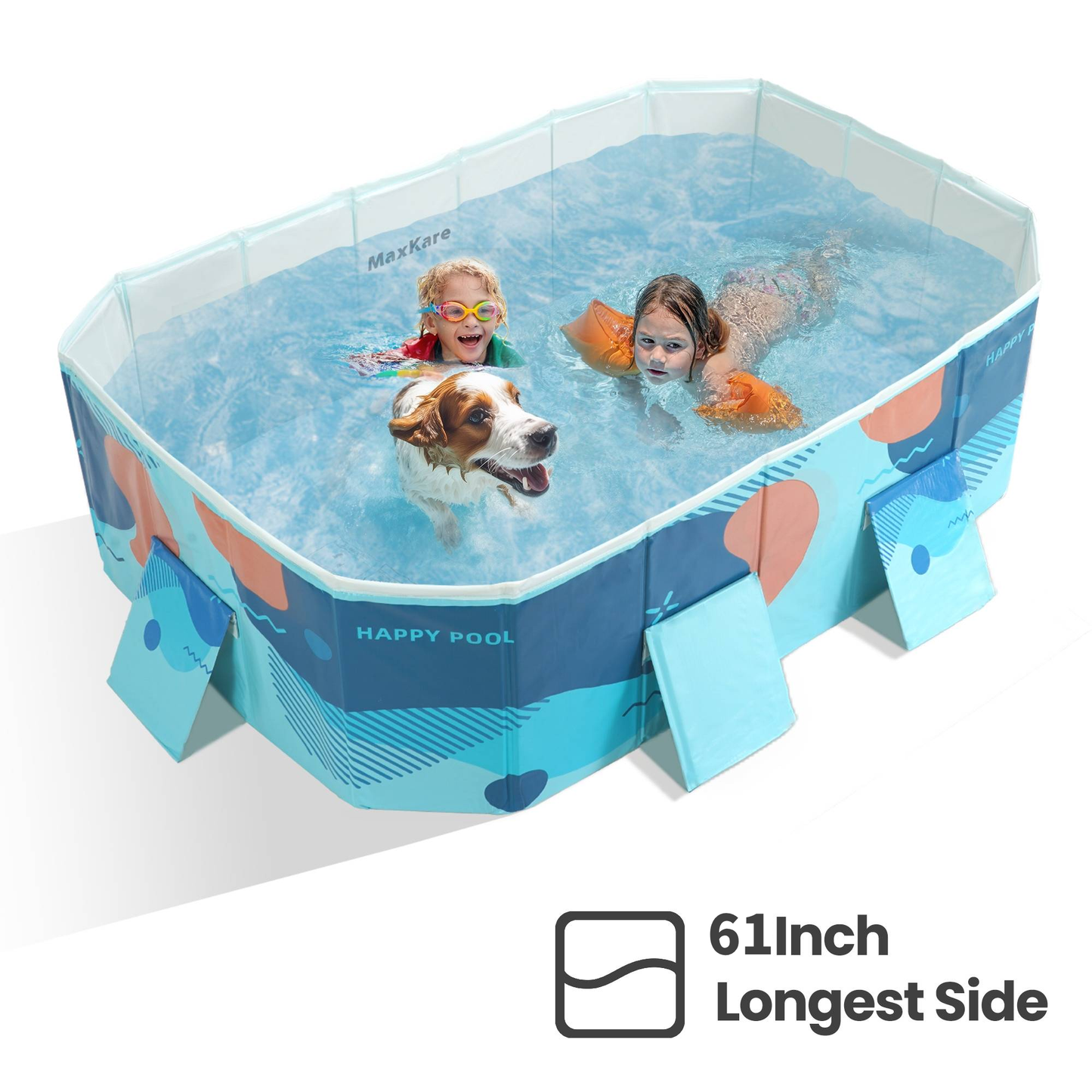 MaxKare Inflatable-free Foldable Swimming Pool, Rectangular Swimming Pool Outdoor Backyard Family Kids, Blue, 73"