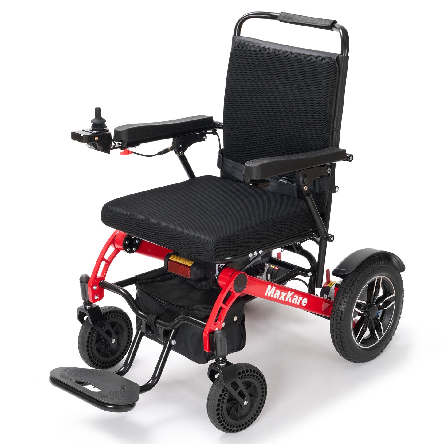MaxKare Foldable Electric Wheelchair, 5 Speeds, 2 Modes, Dual Motors, for Adults & Senior, Black/Red