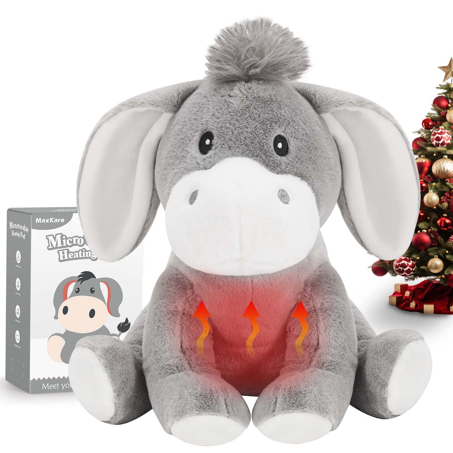 MaxKare Microwavable Heating Pad Heatable Stuffed Animal for Anxiety and Ache Relief, Bedtime, Cuddle & Companion, for Kids & Adults, Gifts for Women & Girls, Donkey