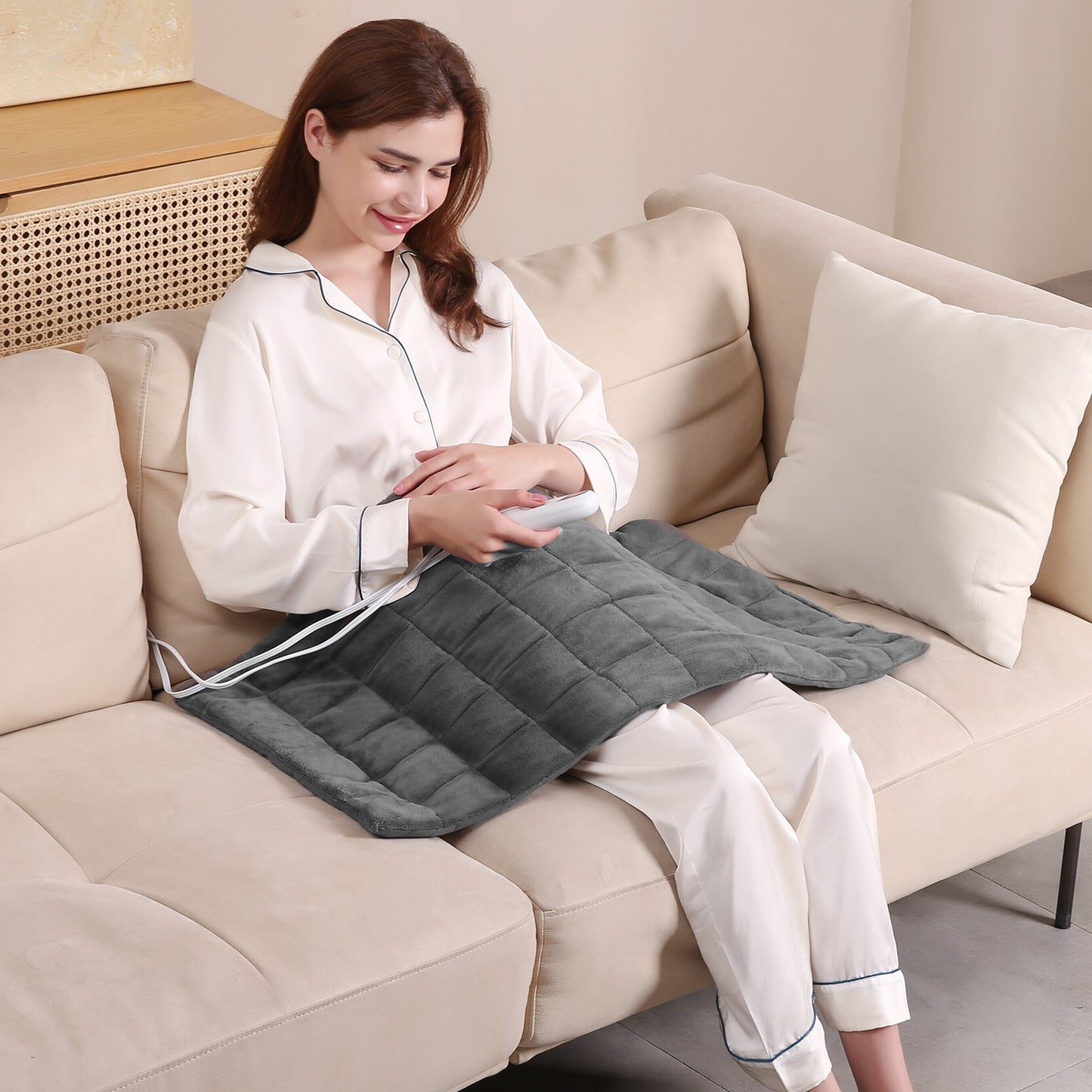 MaxKare Extra Large Weighted Heating Pad 33" X 18", 6 Heating Levels & 3 Time Settings for Back Neck Shoulder Stress & Cramps Relief, Gray