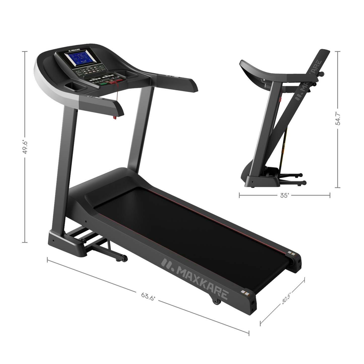 MaxKare 20" Folding Treadmill 300lbs with 15 Level Auto Incline, 3.5HP, 12MPH, Portable Foldable Treadmill with Bluetooth/Zwift App Compatible