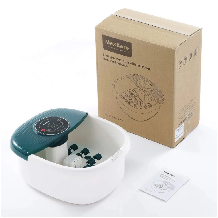 MaxKare Foot Spa Bath Massager with Heat, Bubbles, and Vibration, Digital Temperature Control, 16 Detachable Massage Rollers, Soothe and Comfort Feet