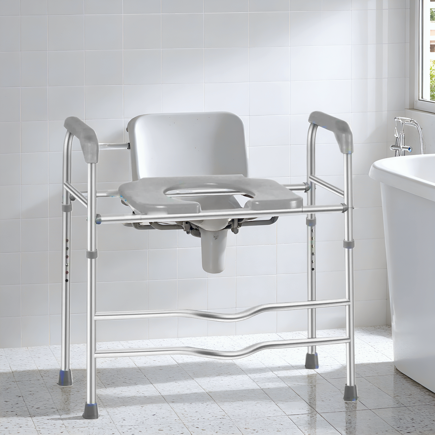 MaxKare Raised Toilet Seat with Handles, Adjustable Height, Gray