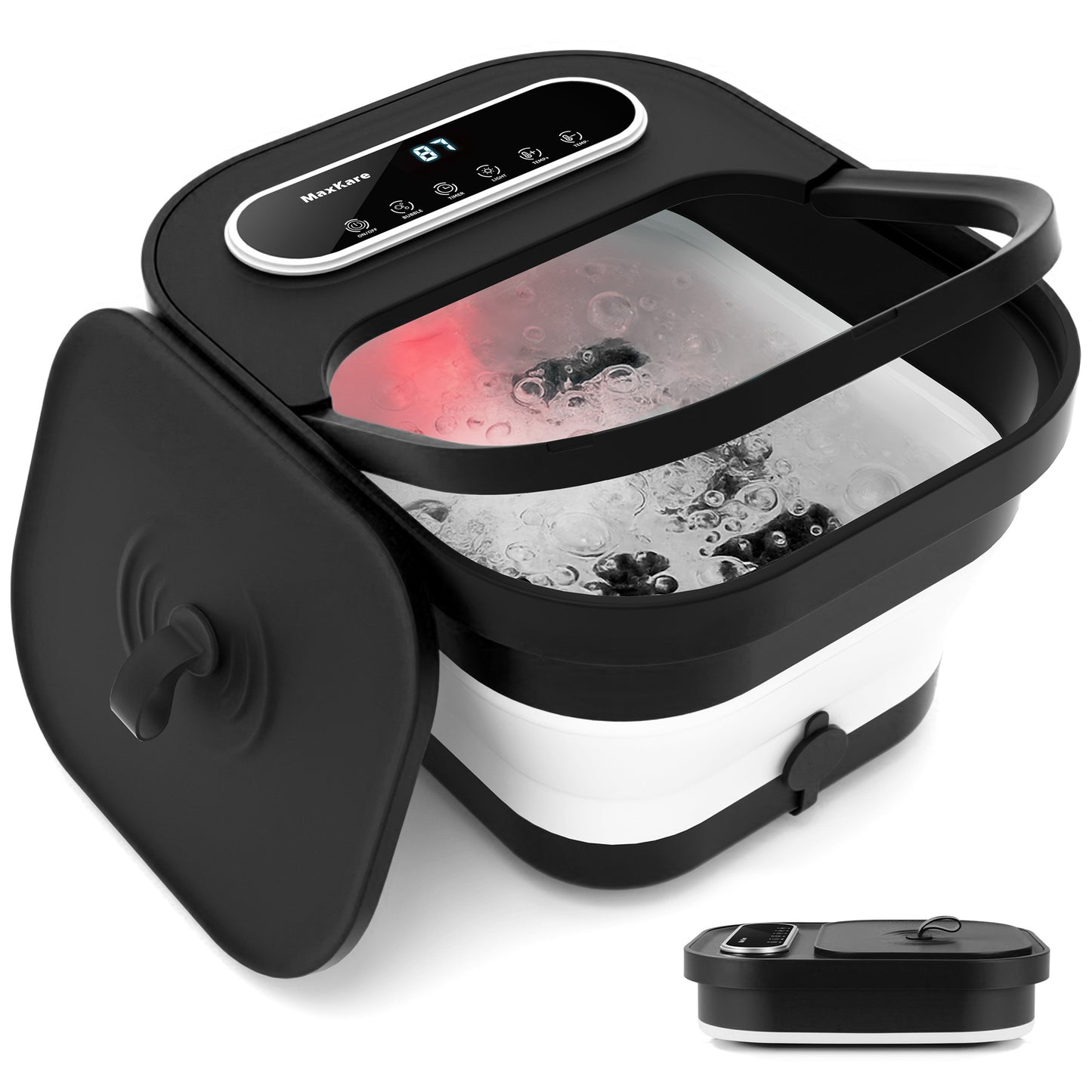 MaxKare Collapsible Foot Spa with Massager and Heat Bubbles Vibration 3 in 1, Foot Spa Massager, Black