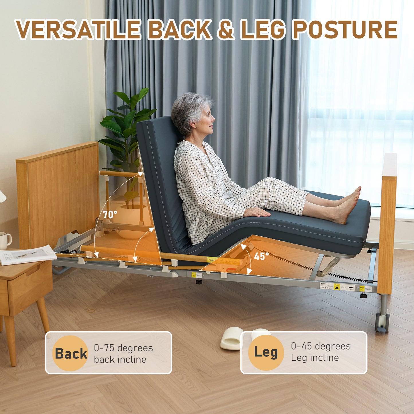 MaxKare Full Electric Hospital Bed with 5 Functions, Medical Bed Set with Mattress & Rails, Safe Locking System, Max 500lbs, for Home Use
