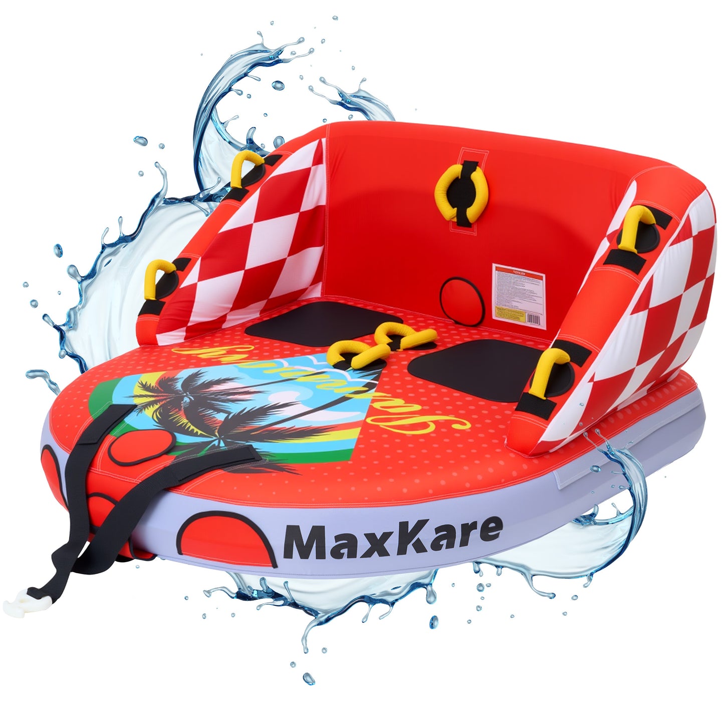 MaxKare 1- 2 Riders Inflatable Towable Tube for Outdoor, Watersports, Skiing Tube with Dual Tow Points & Safety Handles, Max 450lbs, Red