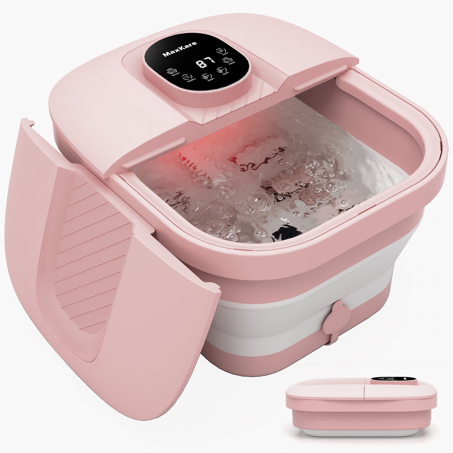 MaxKare Collapsible Foot Spa with Massager and Heat, Digital Display, Pink