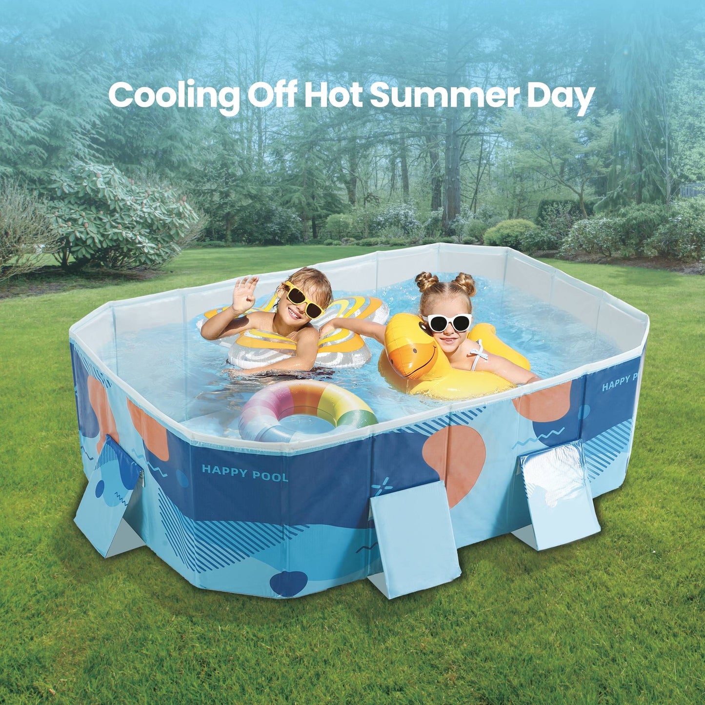 MaxKare Inflatable-free Foldable Swimming Pool, Rectangular Swimming Pool Outdoor Backyard Family Kids, Blue, 73"