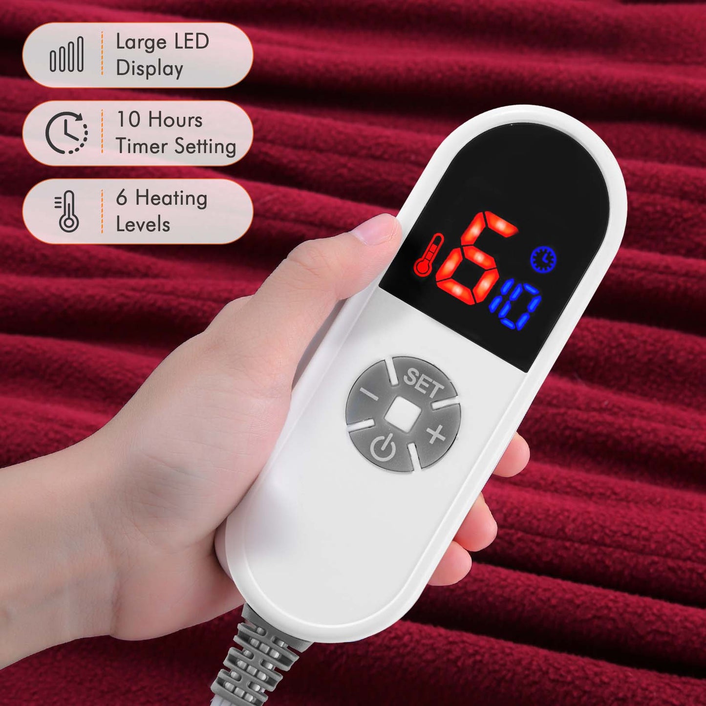 MaxKare Electric Heated Blanket Full Size 72'' x 84'' with 6 Heating Levels 10H Timers, ETL certification Machine Washable- Red