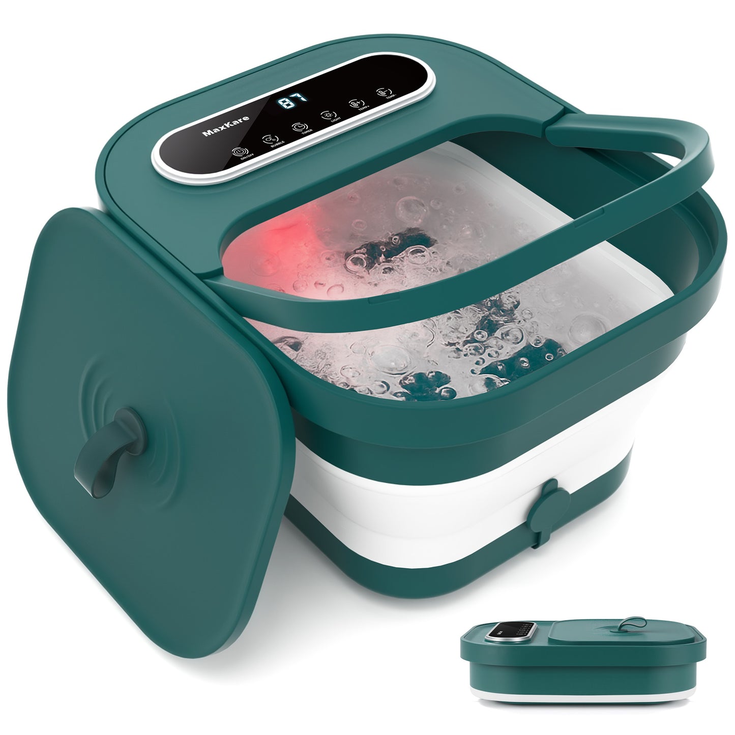 MaxKare Collapsible Foot Spa with Massager and Heat Bubbles Vibration 3 in 1, Green