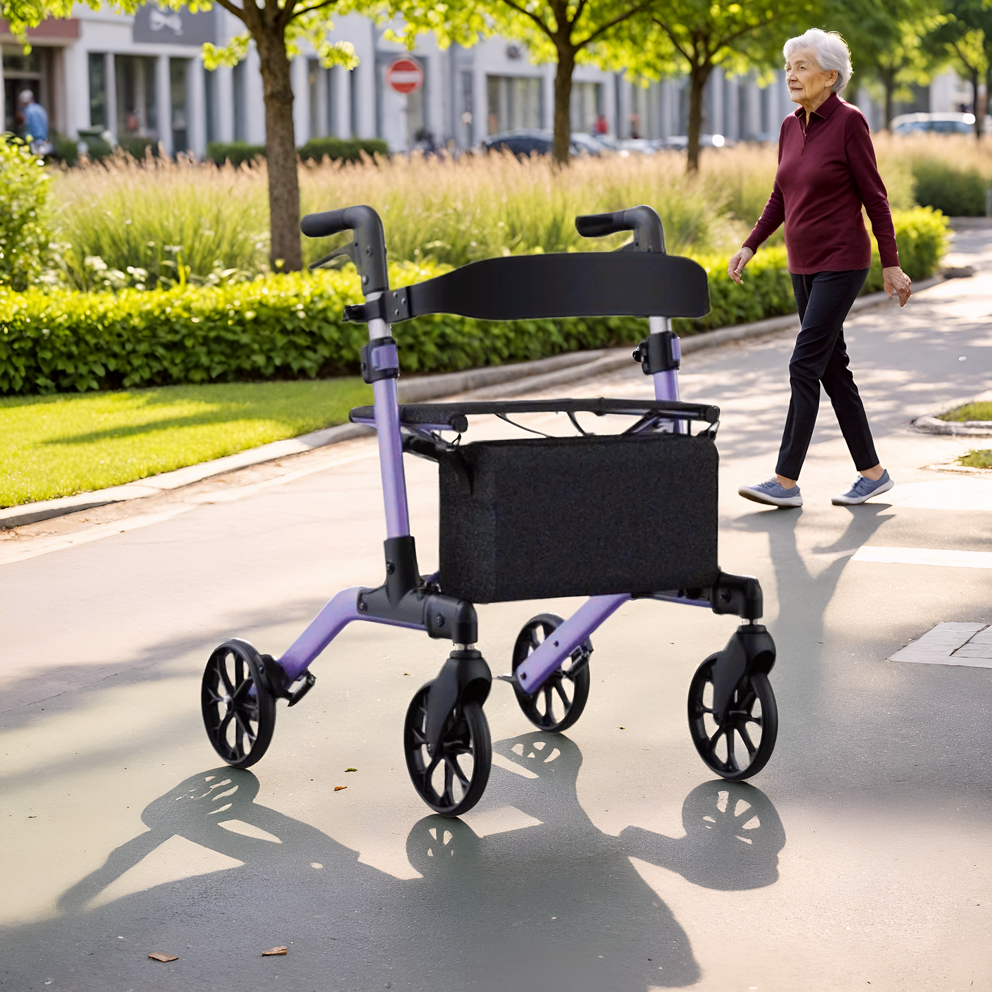 MaxKare Rollator Walker with Seat, Foldable 4 Wheel Rolling Medical Walker, Purple