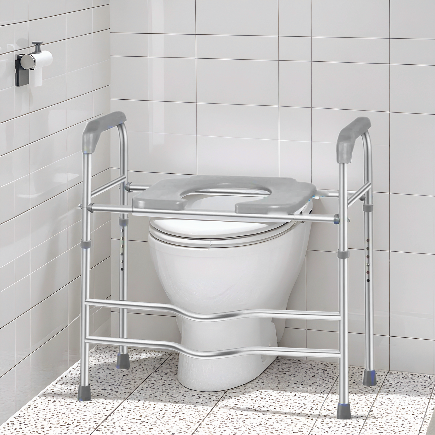 MaxKare Raised Toilet Seat with Handles, Adjustable Height, Gray