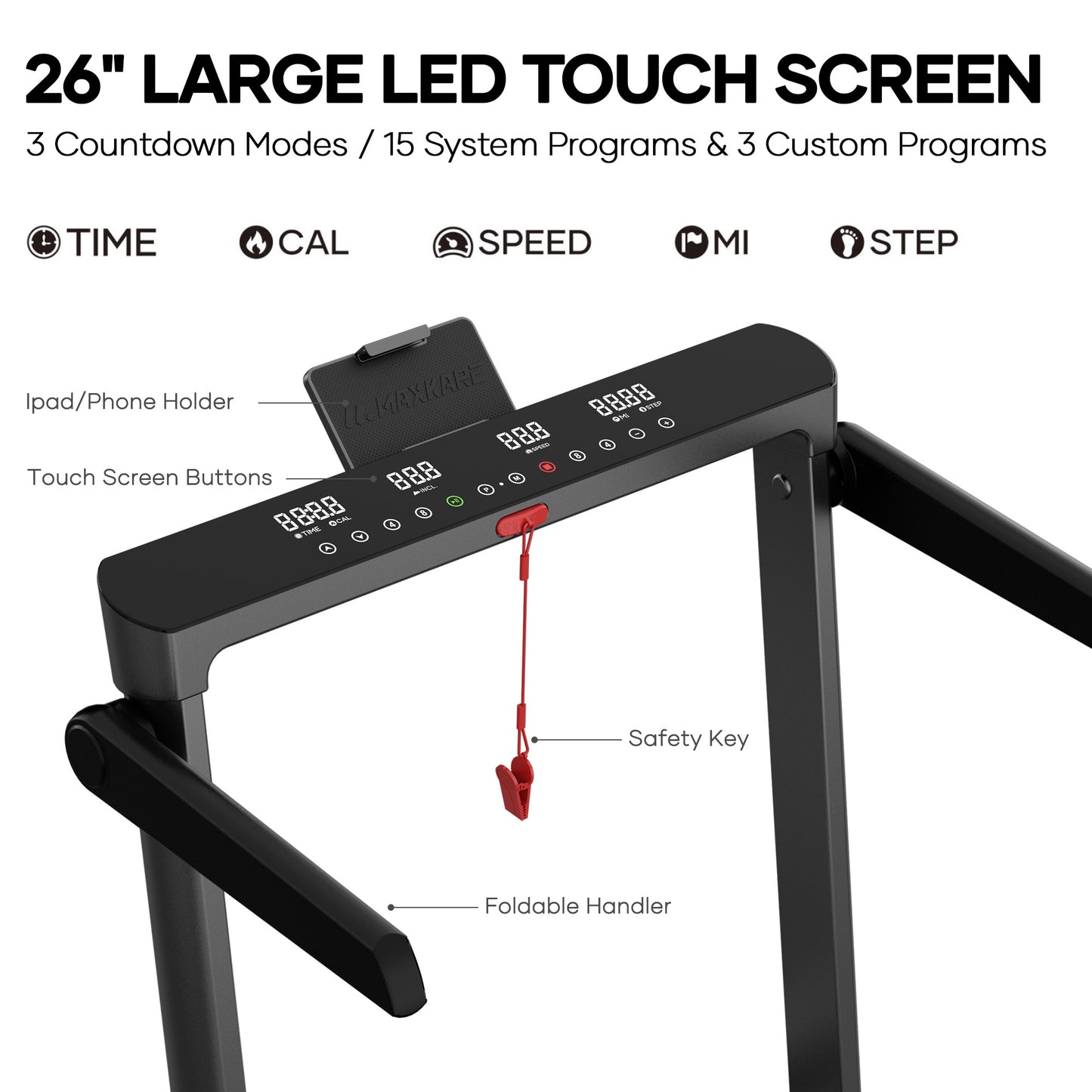 MaxKare 3.0HP Auto Incline Treadmil, 2-in-1 Walking Pad Treadmil with 26" LED Touch Screen and Remote, Foldable Treadmill for Home, 286lbs