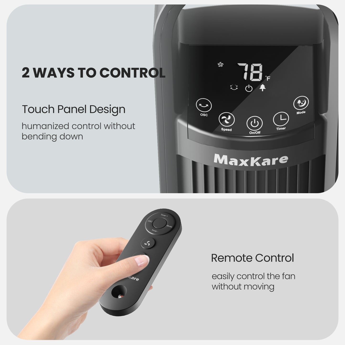 40inch Tower Fan with Remote Controlled, Built-in Timer, Space-Saving, LED Display, Portable Oscillating Quiet Cooling Fan with Touch Control Floor Bladeless Fan, Black