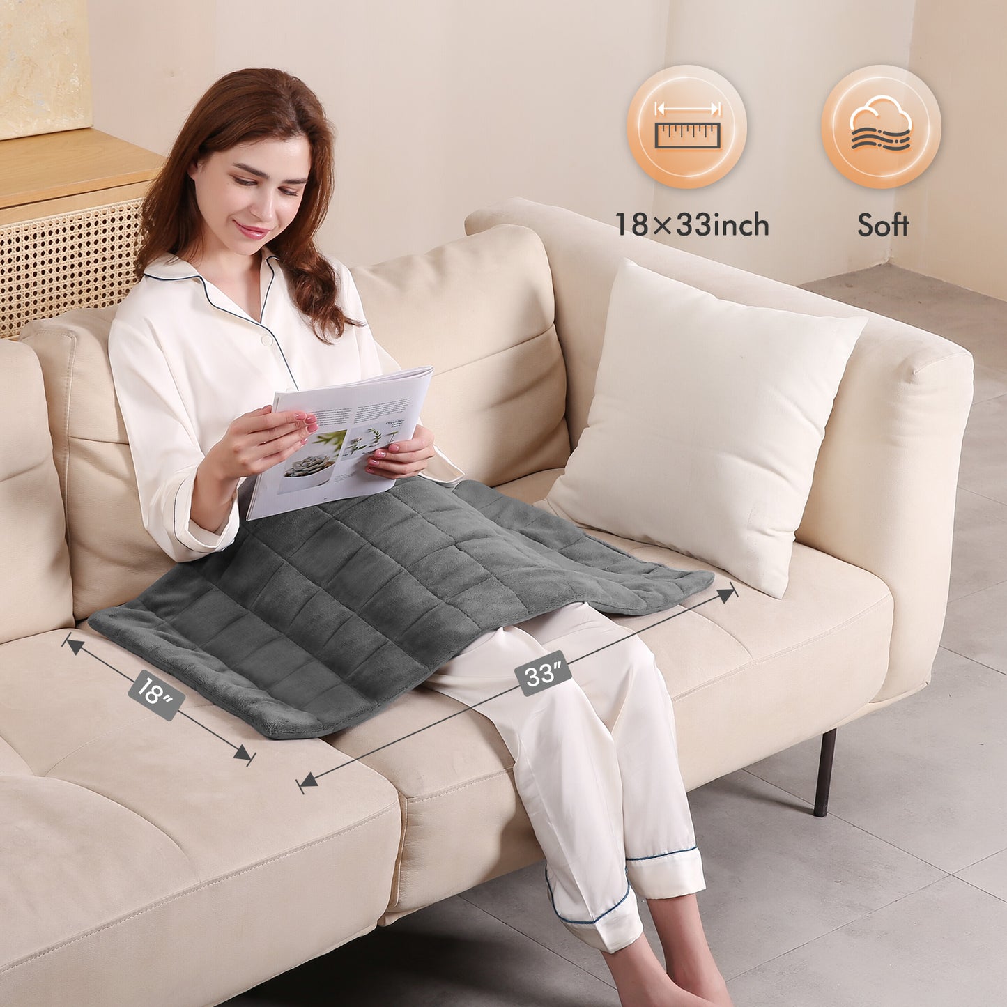 MaxKare Extra Large Weighted Heating Pad 33" X 18", 6 Heating Levels & 3 Time Settings for Back Neck Shoulder Stress & Cramps Relief, Gray
