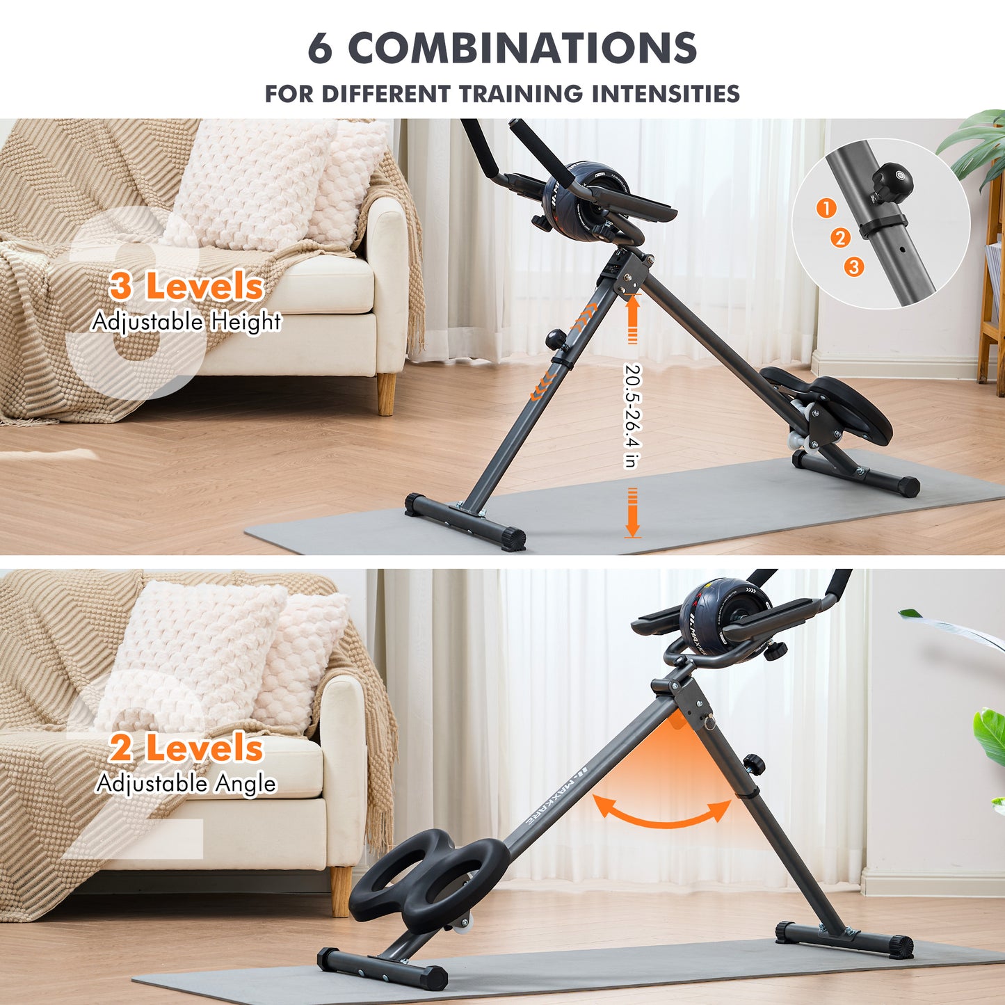 MaxKare Adjustable Ab Machine with Detachable Ab Roller Wheel, 6-Level Core Workout Equipment for Home Gym, Foldable, 220lbs
