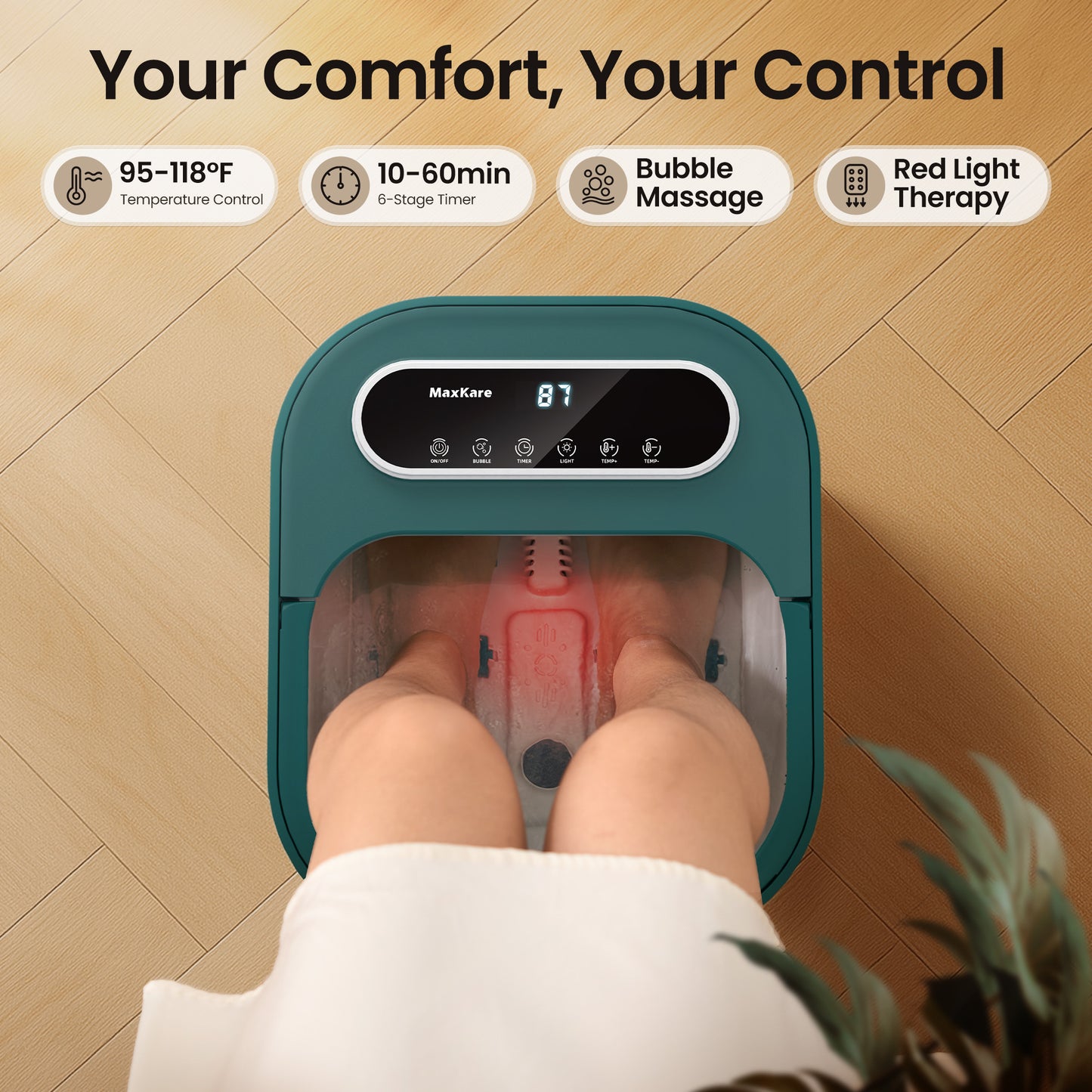 MaxKare Collapsible Foot Spa with Massager and Heat Bubbles Vibration 3 in 1, Green