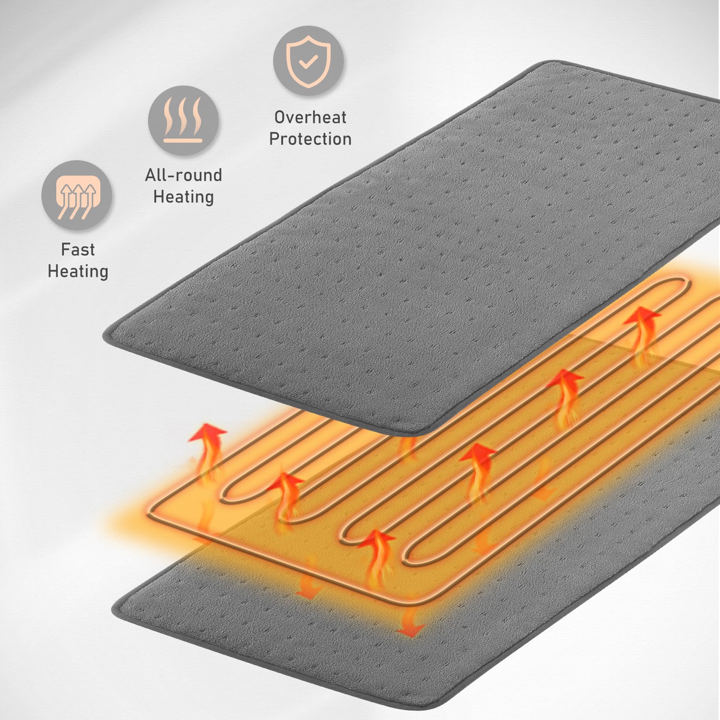 Large 12" x 24" Size Heating Pad with 3 Heat Settings and 2 Hour Auto shut off, Gray