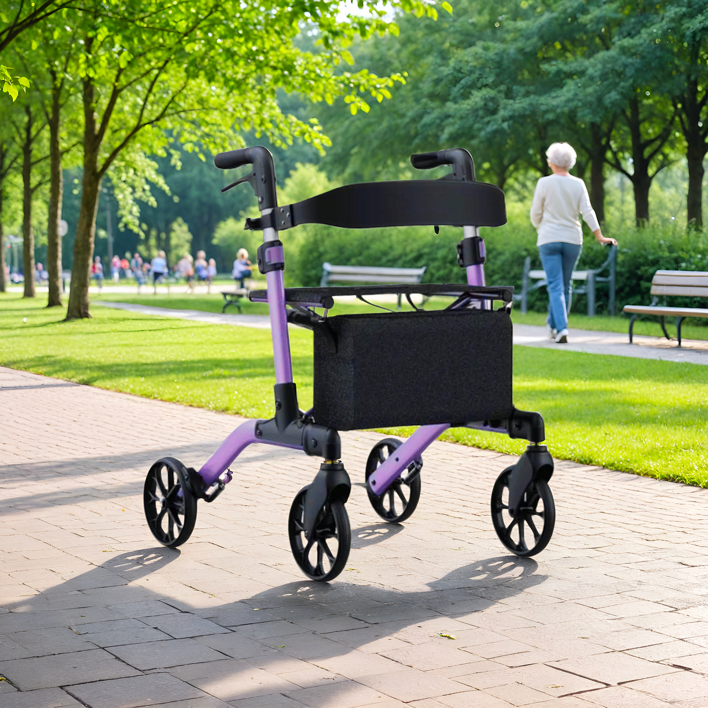 MaxKare Rollator Walker with Seat, Foldable 4 Wheel Rolling Medical Walker, Purple