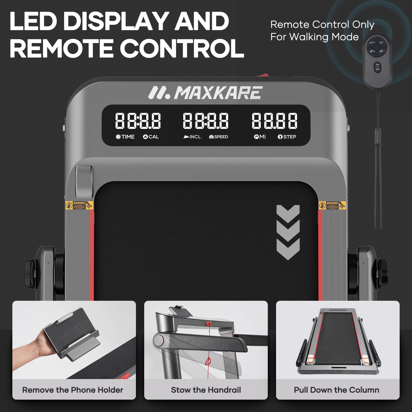MaxKare 3.0HP Auto Incline Treadmil, 2-in-1 Walking Pad Treadmil with 26" LED Touch Screen and Remote, Foldable Treadmill for Home, 286lbs